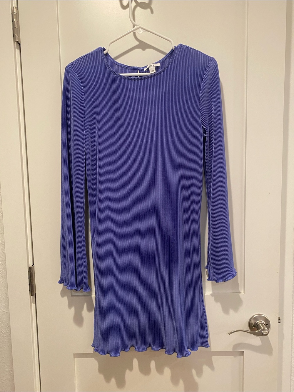 Bar III Periwinkle Ribbed Long-Sleeve Crewneck Dress